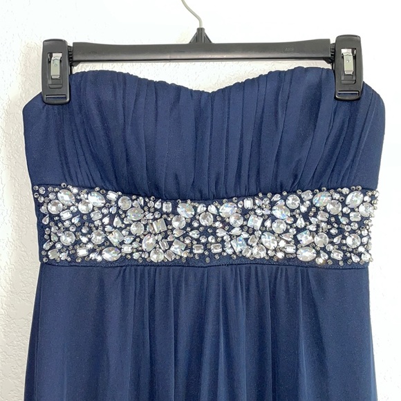 Blue Strapless Gown with Rhinestone detail at waist - Picture 1 of 7